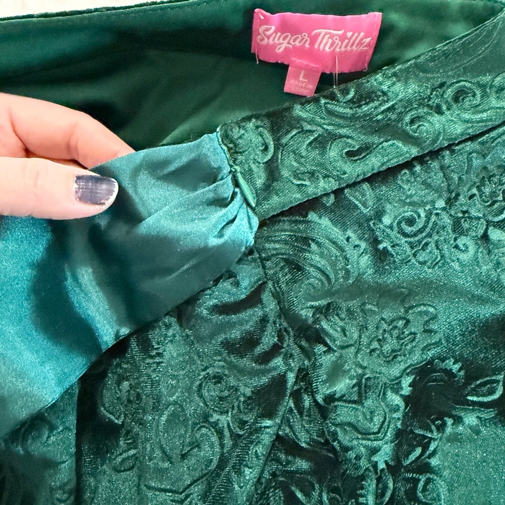 Sugar Thrillz Dolls Kill December Dilemma Mini Skirt - Emerald Green Large - Picture 5 of 9
